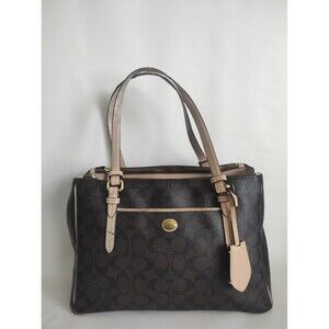 Coach Tote Dark Brown Signature Multi Storage Business Used